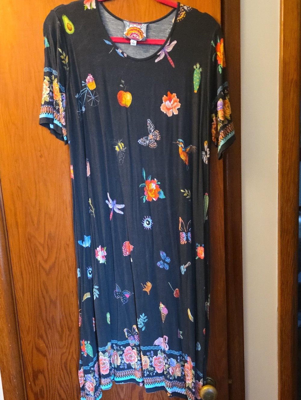 Johnny Was Black Floral & Butterfly Print Dress